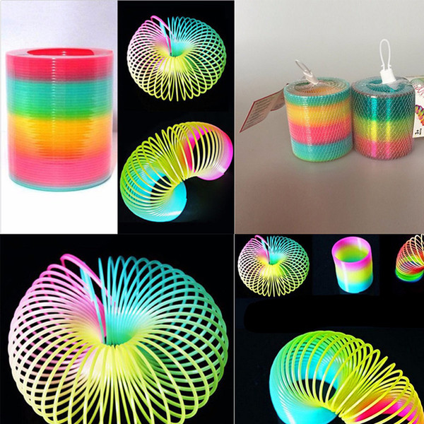 Kids toys Magic Plastic Slinky Rainbow circle Spring Colorful Children Funny Classic Toy Random color Rainbow Circle Coil Elastic flow rings