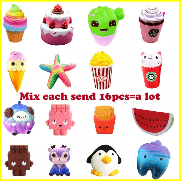 16PCS/Lot Squishy Strawberry Cake ice cream chocolate squishies Slow Rising 12cm Soft Squeeze Cute Cell Phone Strap gift Stress kids toys