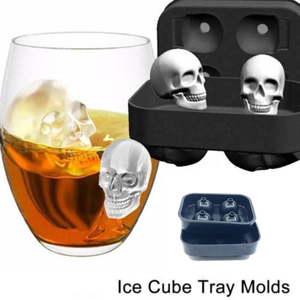 Skull Shape 3D Ice Cube Mold Maker Bar Party Silicone Trays Halloween Mould Gift