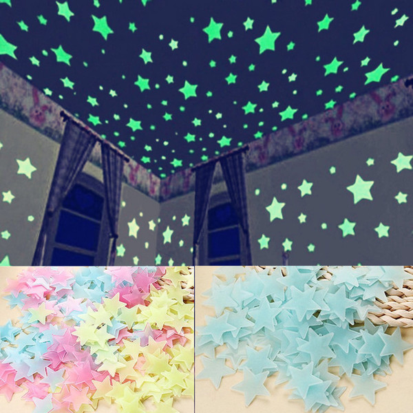 100pcs/lot Stars Wall Stickers Decal Glow In The Dark Baby Kids Bedroom Home Decor Color Luminous Fluorescent Wall Stickers