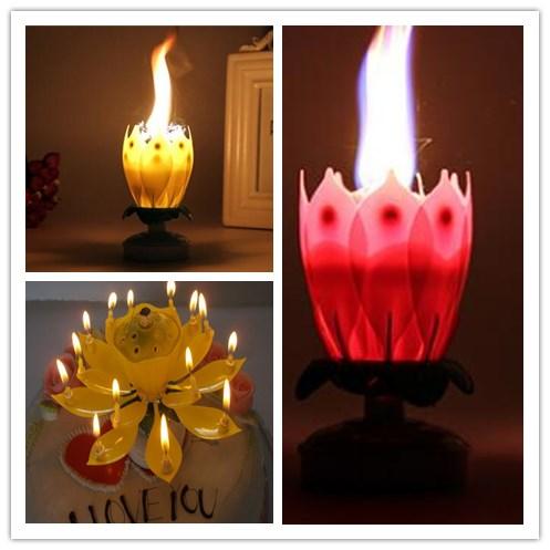 Lotus Flower Rotating Music Candle Flame Lotus Petal Wedding Birthday party Flower Music Candle Lotus style with Event Festive