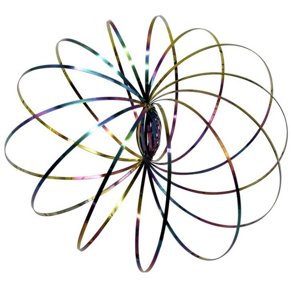 Rainbow Multi-color Flow Rings Spring Metal Magic Toy Holographic While Moving Creates a Ring Flow Effect Kinetic Toys