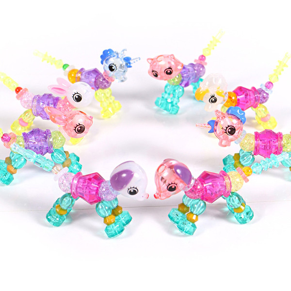 Collectible Magic Bracelet Set 8 Designs Puppy Bunny Unicorn Kitty Dog Lion Make a Bracelet or Twist into a Pet Toys