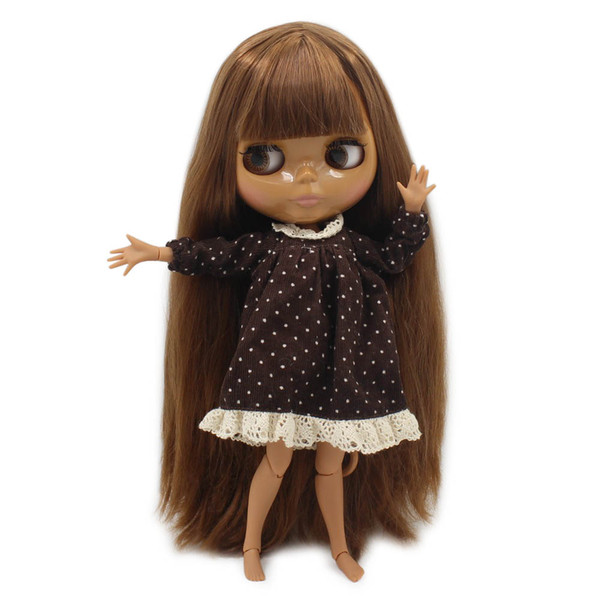 Blyth nude doll Joint body black skin brown straight hair with bangs DIY fashion toys Free No.0543