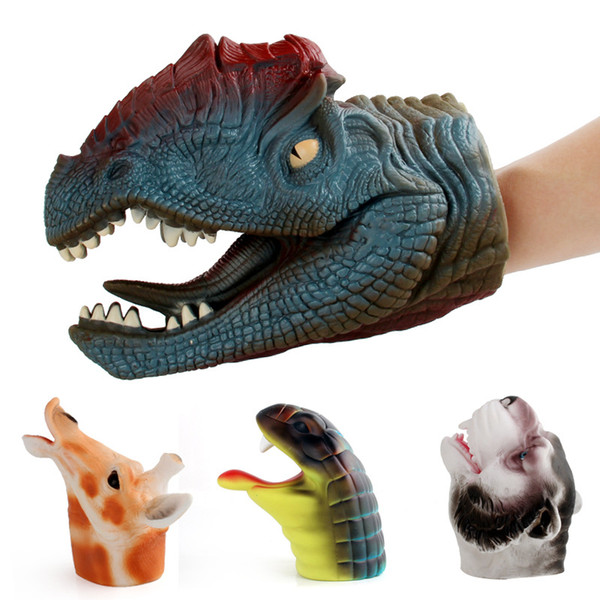 Fun Soft dinosaur animal Hand puppet simulation Wolf Dilophosaurus Cobra Giraffe Hand Puppet Figure Toys for baby kids best gift