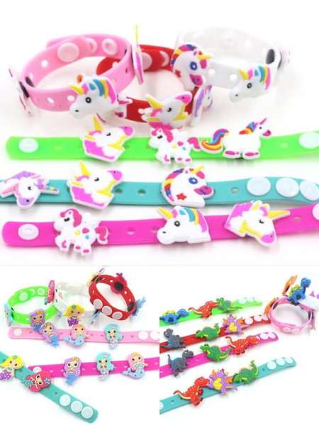 2019 Unicorn Dinosaur Mermaid Bracelet Lovely Cartoon Wristband Fashion Kid Girls Gift Soft PVC Rubber Accessory Charming novelty Toy