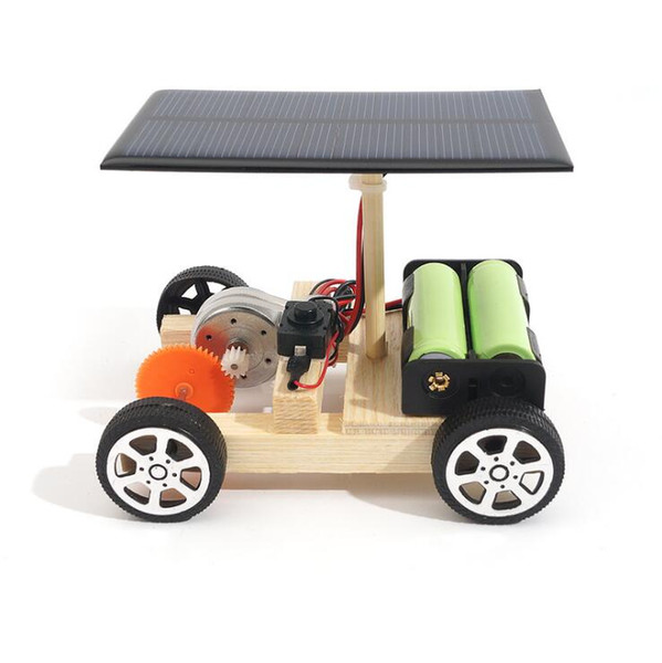 Wholesale- DIY Solar Electric Vehicle Car Wooden Assembly with Rechargeable Battery Science Model Educational Toys for Kids Children Gift