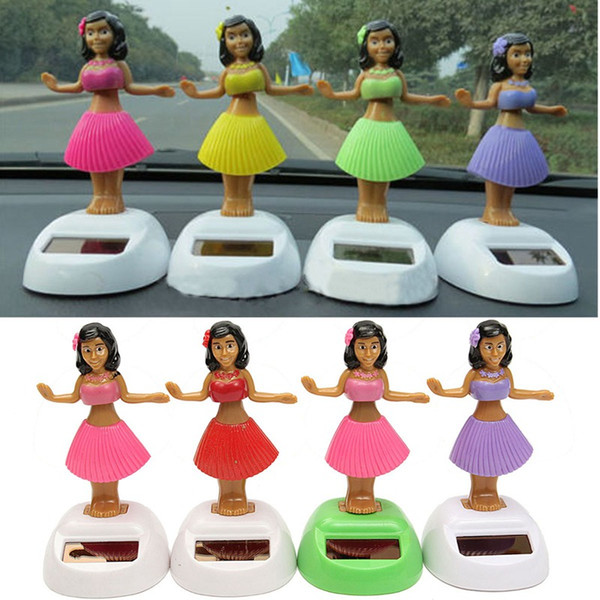 Wholesale-4pcs/set Solar Powered Dancing Hula Girl Swinging Bobble Toy Gift For Car Decoration Novelty Happy Dancing Solar Girls Toys