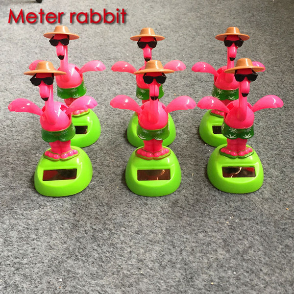 Wholesale- Solar Powered Dancing Flamingo Swinging Bobble Toy Gift For Car Decoration Novelty Happy Dancing Solar animal Toys For Children