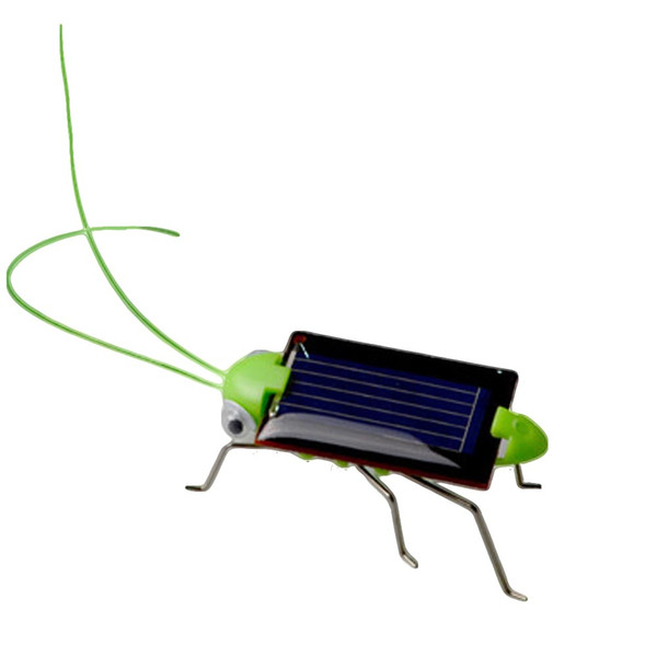 Wholesale- New Kids Solar Toys Energy Crazy Grasshopper Cricket Kit Toy Yellow And Green Solar Power Robot Insect