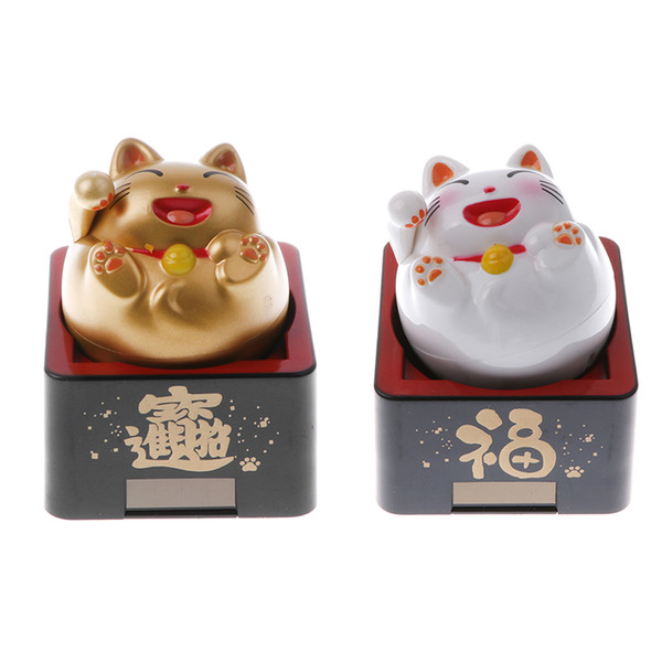Solar Powered Bobbling Toy Swinging Body Lucky Smile Welcome Cat Home Office Car Dashboard Decor