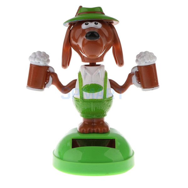 Wholesale- Solar Powered Dog with Beer Dancing Flip Flap Car Home Office Desk Ornament Decoration Dancer Bobble Head Toy Kids Chrismas Gift