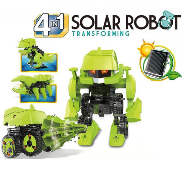 4 In1 Dinosaur Robot Kits Kids Science DIY Assembly Models Solar Powered Toys For Children