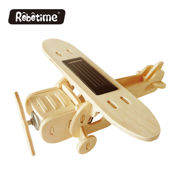 2017 NEW Robotime 3D Wooden Puzzle Solar Energy Kids Toy Plane Assembly Model Handmade Creative Decoration