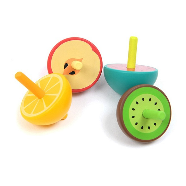 Small Cute Gift Fruit Apple Watermelon Kiwi Lemon shape Top Spinner Wood Good Touch Outdoor toys