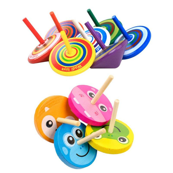 Wholesale Mini Wooden Gyro Multicolor Cartoon Wood Spinning Tops Classical Children Desktop Toy for Boys Girls Gift