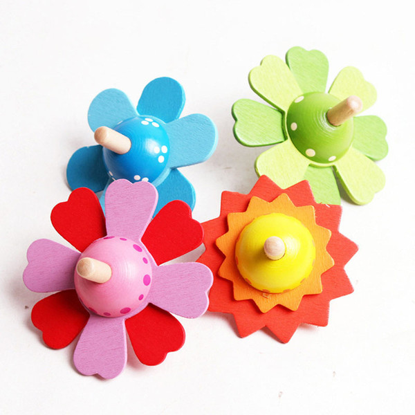 New kids Retro toys flower wooden spinning top 4 colors Children relaxation toys funy group game colorful wood peg-top