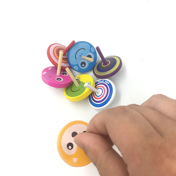 Wood Toy Cartoon Colored Wooden Spinning Top Toy Classic Toy Children Learning Educational Toys for Children