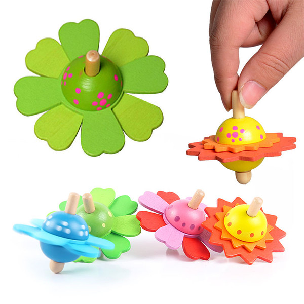 Wooden Colorful Relaxed Ornaments Mini Hand Spinner Flower Spinner Toy Novelty Relieve Stress Spinning Top Flowers Vintage