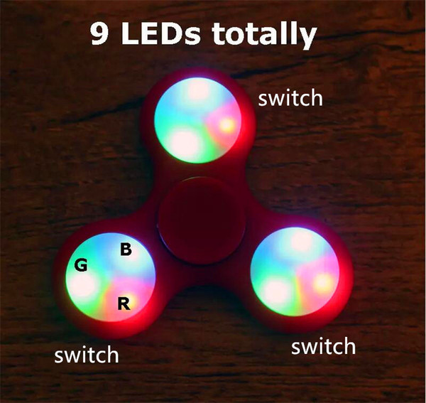 LED Light Up Fidget Spinner Hand Spinners 9 Led Lights With Switch Triangle Finger Spinner EDC Anti Stress Decompression Toys Spiral