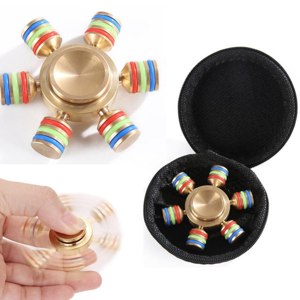 Six Arm Brass Hand Fidget Spinner EDC Triangle Hand Spinner Six-legged Ferris Wheel Focus Stress Decompression Anxiety Handspinner Toys