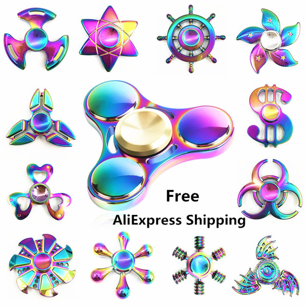 Rainbow brass Hand Spinner Fidget Spinner Stress Cube Hand Spinners Focus And ADHD EDC Anti Stress Titanium Alloy Tri -spinners