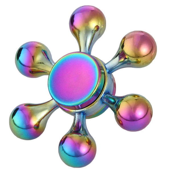 Rainbow Color Hand Spinner Six Arm Water Drop Gyro Metal Wheel Aluminum Alloy Fingertip Gyro Fidget EDC Anti-stress Toy Gift