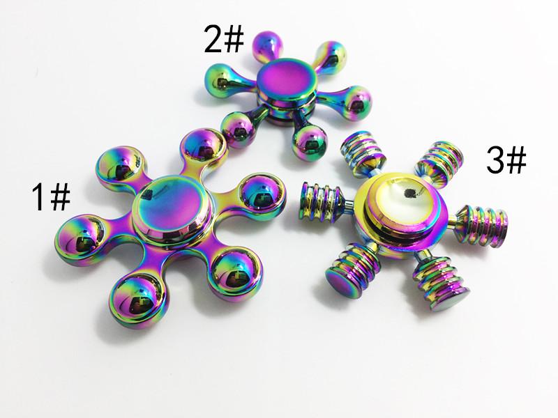 New rainbow Colorful metal EDC Hexagonal Fidget aluminum alloy Toy Hand Spinner Gyro Fidget Spinner for Kids decompression movement Toys