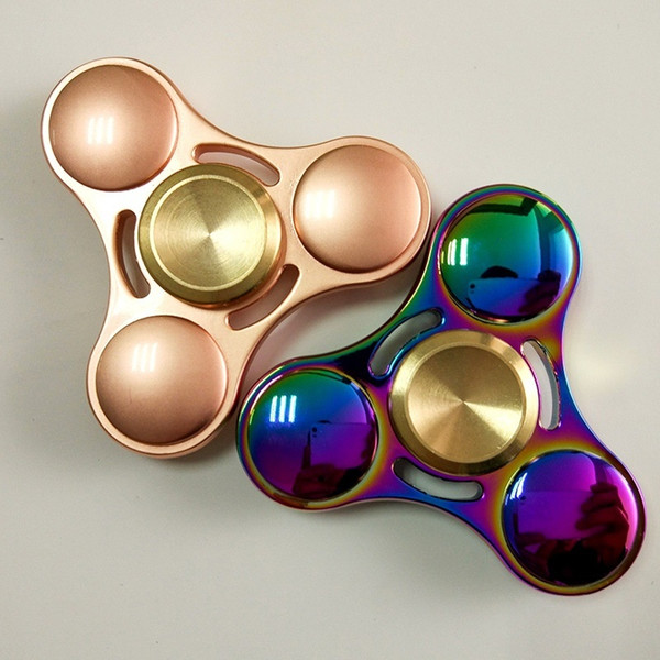 2017 Newest 2 Colors Rainbow Pure Copper Tri Hand Spinner Fingertips Spiral Fingers Gyro Fidget Spinner Pocket toys