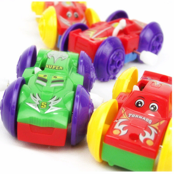 4pcs/lot Somersault Bounce Cars Two-sided Pattern Design Clockwork Funny Toys Gift