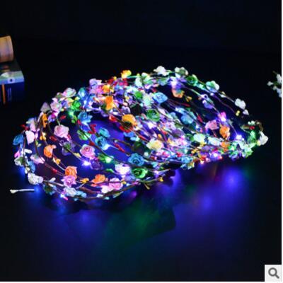 8 Colors Fashion Flower Headband Garland Girls LED Light Up Hair Band Headwear Hallowmas Party Toys YH1117