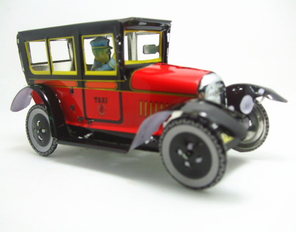 60pcs/lot Classic collection Retro Clockwork Wind up Metal Walking Tin Toy old car taxi car Robot Mechanical kids christmas gift