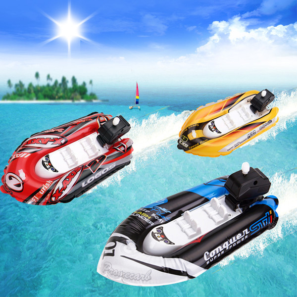 Inflatable Wind Up Mini Speedboats Bath Toys Boat Pool Kayak Clockwork Bath Toy for Kids Adults Ship Model Water Play Gifts