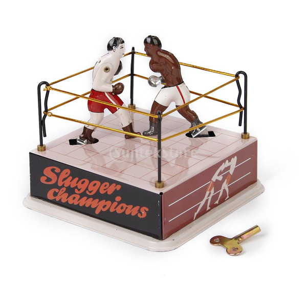 Wholesale-New 2015 Classic Boxing Ring Boxers Tin Toy Collectible Gift w/ Wind-Up Key Free Shipping