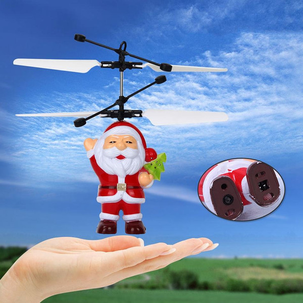 10pcs Santa Claus Electric Infrared Sensor Flying Ball Father Christmas Inductive Aircraft Helicopter Flying Toys Christmas Gift