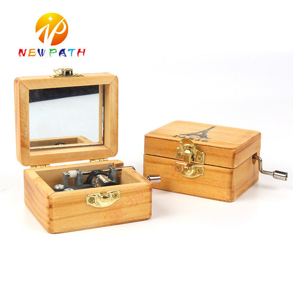 Retro Wooden Mirror Music Box Windup Music Box Toy Melody Personalized Custom Creative Gifts Holiday Gift Beech Hand Turn Eight Melodies Box
