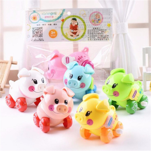 IQAngel Funny Clockwork Toys Food Grade Plastic Cartoon Pig Design Running Clockwork Spring Toy Reborn Baby Wind-up Toy