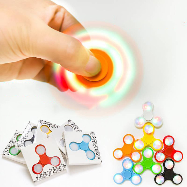 IN STOCK EDC Flashing Fidget Spinner LED Fidget Tri Spinners Toys 3 Modes Luminous Light Flash Hand Spinner with Switch ON OFF