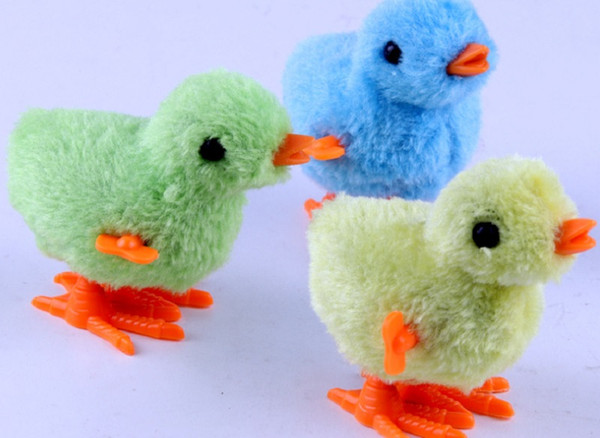 Wind-up Plush chicken children's chain toy wind-up jump chicken classic nostalgic mini toy simulation chicken (Ramdom Color)