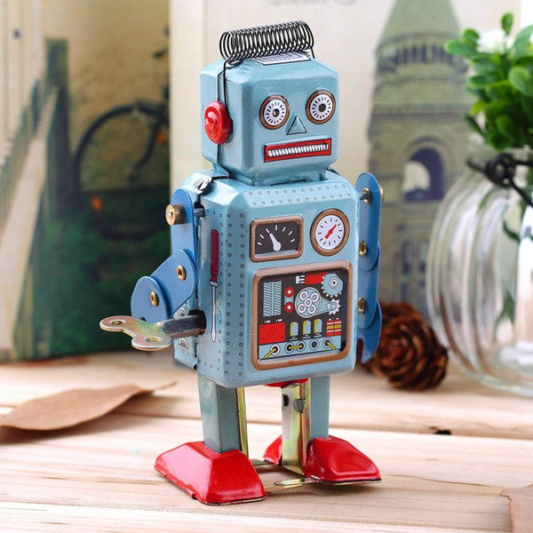 Vintage Mechanical Clockwork Wind Up Metal Walking Robot Tin Toy Kids Gift unique collectible tin toy robot