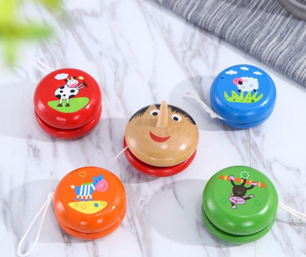 Wooden cartoon yo-yo ball creative children's toys sports yo-yo casual color toy ball wholesale free shipping