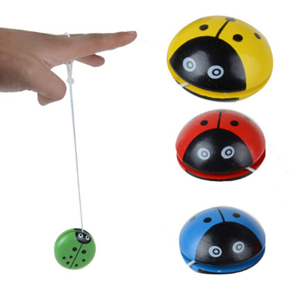 Wholesale 10 Pcs 3 Colors Ladybird Ball Creative Toys Wooden Yoyo For Children Baby Educational Hand-Eye Coordination Development