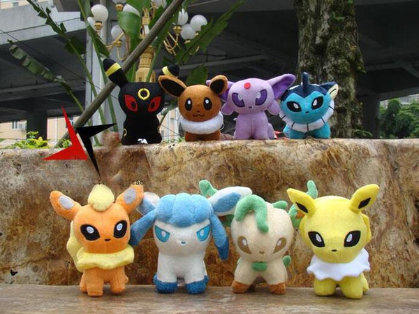 8pcs/lot Pocket Monster 8 Styles 6 inch Umbreon Eevee Glaceon Leafeon Espeon Jolteon Vaporeon Flareon Plush Toys stuffed dolls Free Shipping