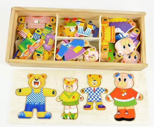 Baby Wooden Puzzle toys little bear change clothes Children's early education Wooden jigsaw Puzzle Dressing game