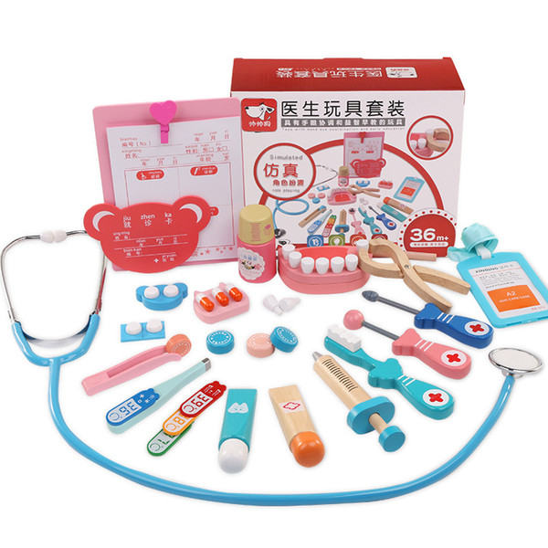 Wooden Toys Doctor Kit Set Medicine Box Baby Suitcases Medical Kit Dentist Nurse Simulation Educational Toy