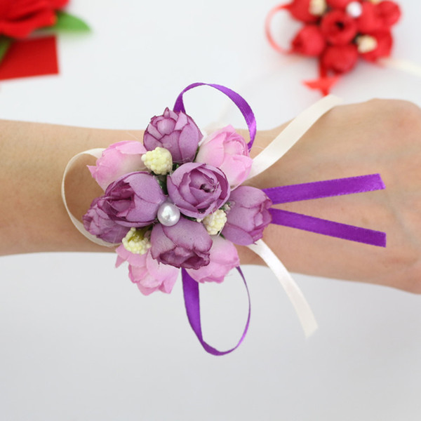 Girls Wrist Corsage Wedding Favors Party Decorations Wedding Flowers Artificial Flower Bridesmaid Hand Wrist Flower Sister Flower