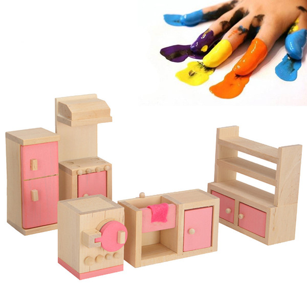 Mini Delicate Wooden Dollhouse Furniture Toys Miniature For Children Pretend Play Bedroom Kitchen 6 Room set Dolls Toys Gifts