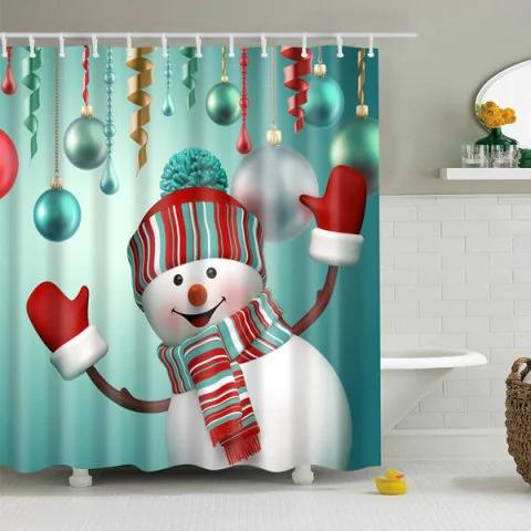 Christmas Bath Curtain Snowman Shower Curtain Merry Christmas Sleepy Snowman Pattern Bathroom Shower Curtain 165*180cm