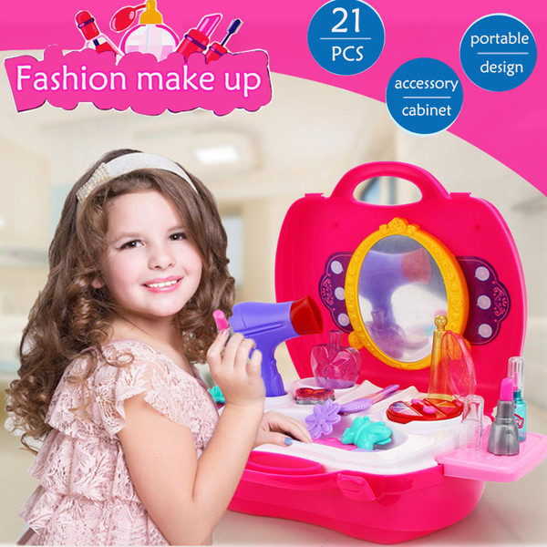 Portable box cabinet girls beauty dressing makeup kitchen cooking medical doctor pretend play set cosmetic toys doctora juguetes brinquedo