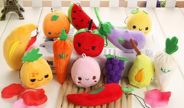 Gift Pendant Toys variety of Fruits Vegetables Dolls Apple Banana Orange Plush Pendant Wedding Throwing Event Gifts 5-10cm Mixed wholesale